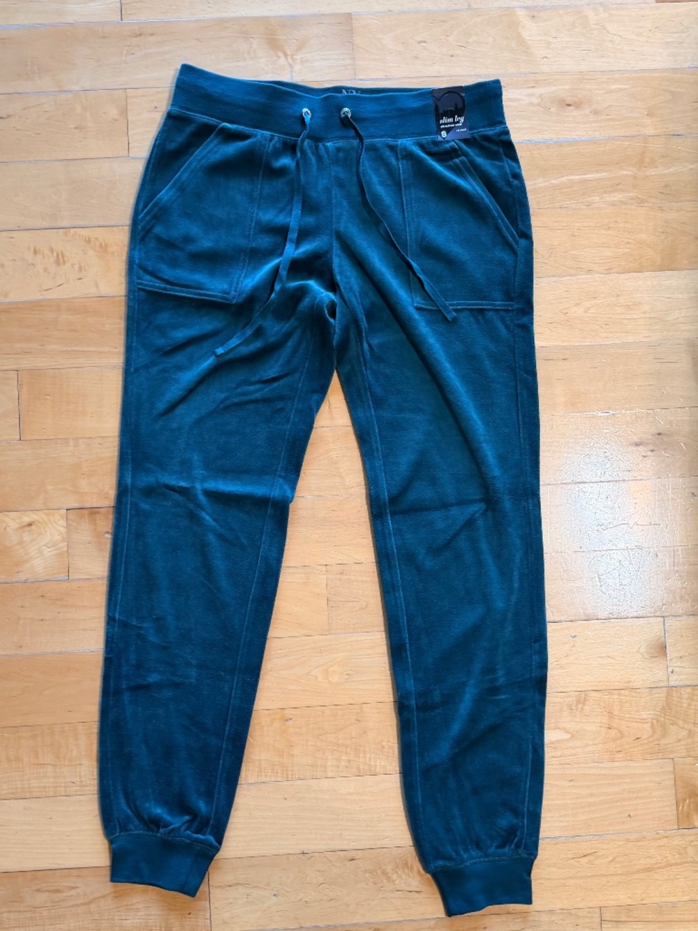 Y2K: New York & Company Velvet Joggers Womens SMALL- Greenish Blue